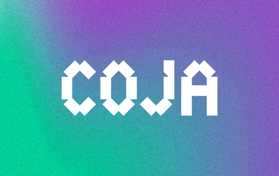 The COJA logo in white on a purple and green gradient background.